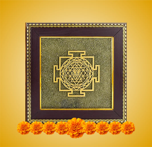 Shree Yantra on Raw Pyrite Frame